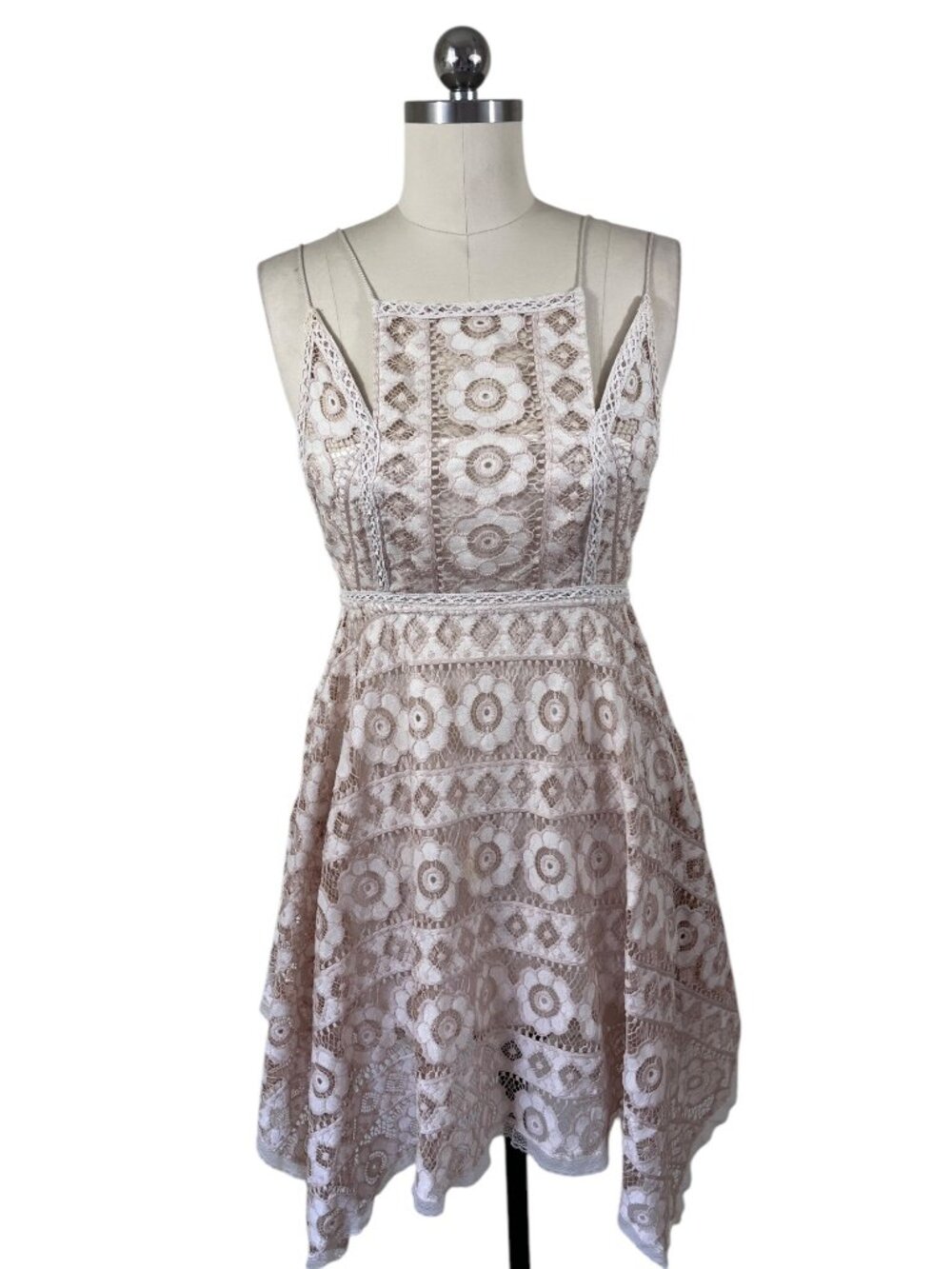 Free People  Just Like Honey Crochet Handkerchief Dress 2 Beige Western Boho